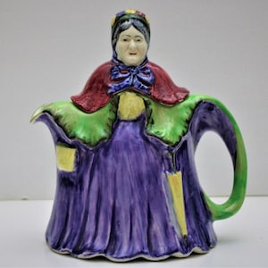 Vintage Little Old Lady Teapot Figural Pottery Colorful England