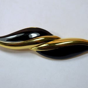 Vintage Monet Gold Tone Black Enamel Brooch Pin
