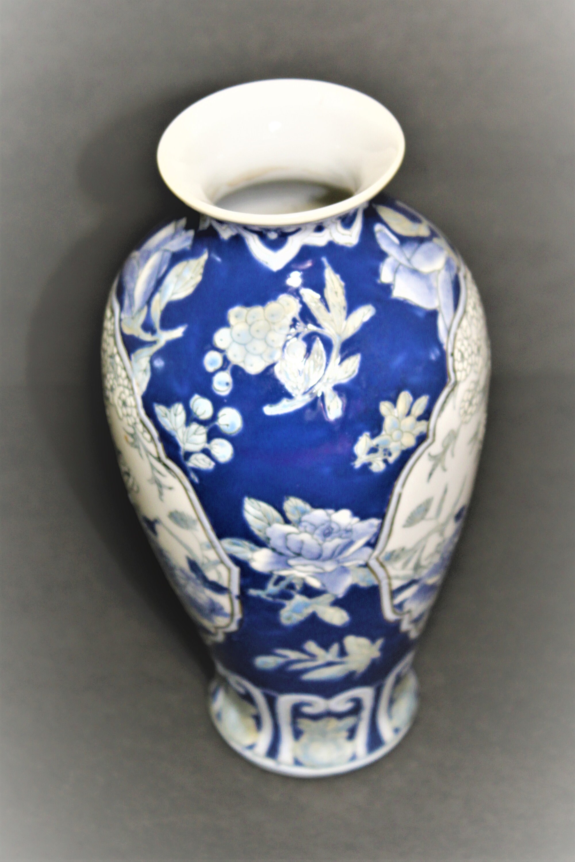 Vintage Hand Painted Flowers Blue and White Porcelain Vase - Etsy UK