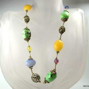 Vintage Hand Made Gemstone Necklace One Of A Kind Multi Beaded Necklace