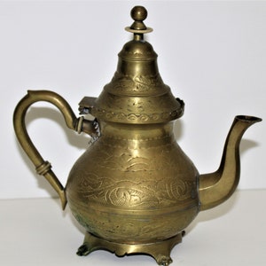 Vintage Middle Eastern Hand Engraved Brass Coffee Pot