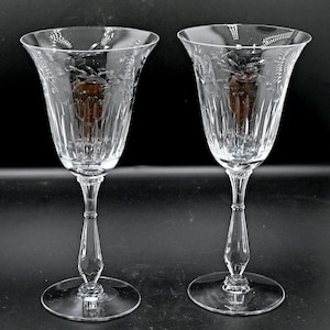 Two Stuart Crystal Stemmed Vintage Wine Glasses Senator Pattern Laurel And Panel Cut Design