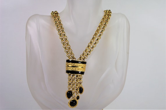 Estate Statement Designer Gold Plated Necklace Bl… - image 2