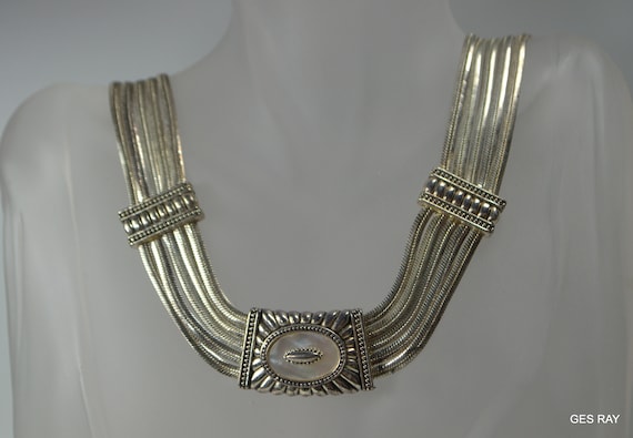 Vintage Silver Tone Multi Strand Necklace Multi Ch