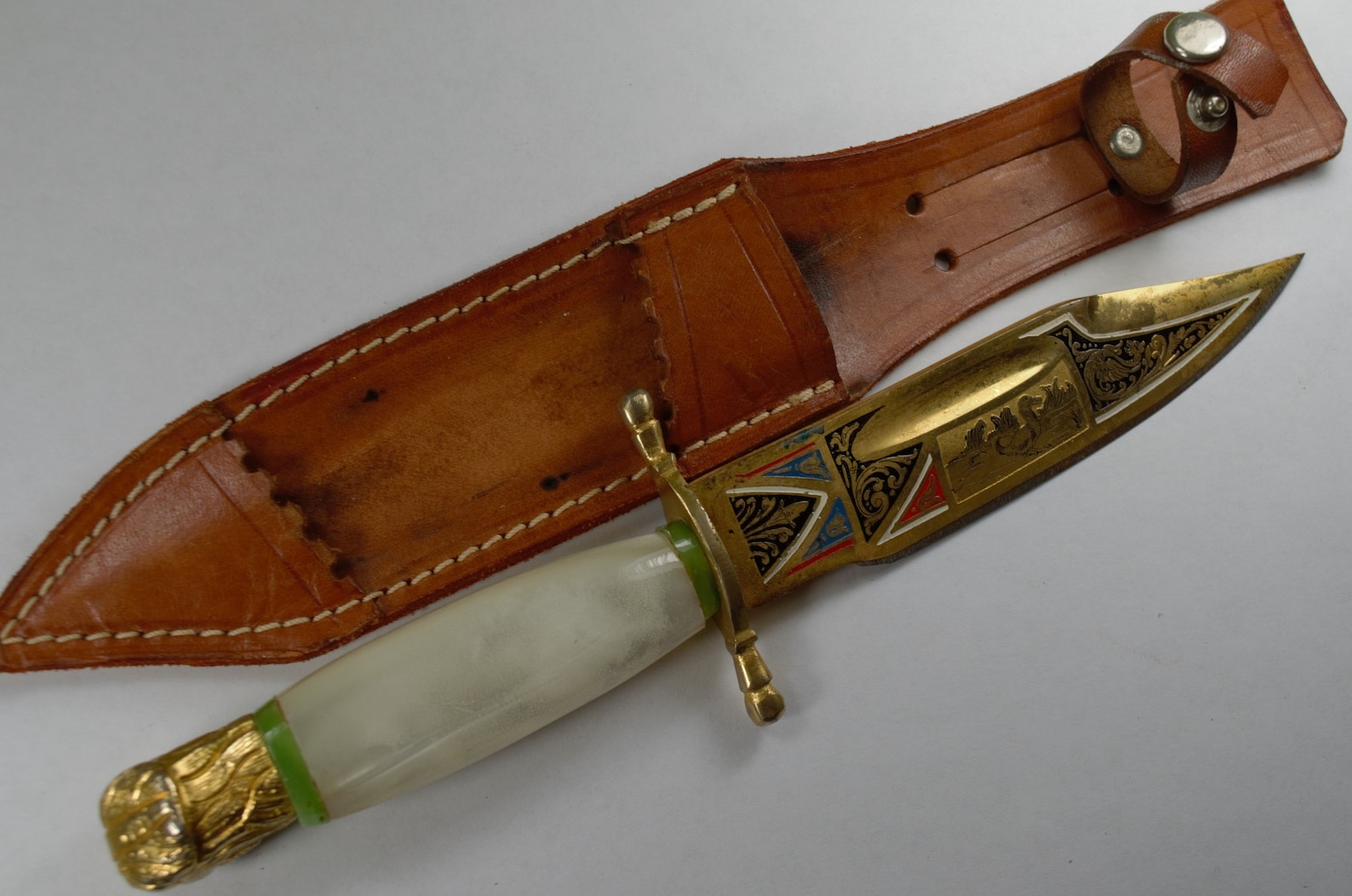 Vintage Toledo Hunting Scene Etched Gold Blade Knife Etsy