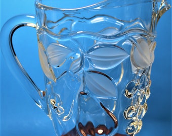Vintage Fruit Pattern Clear Glass Pitcher