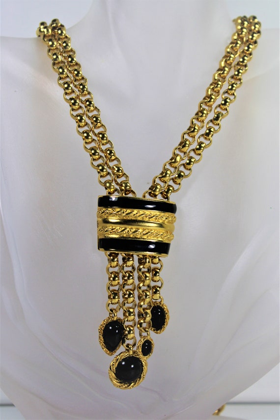 Estate Statement Designer Gold Plated Necklace Bl… - image 9
