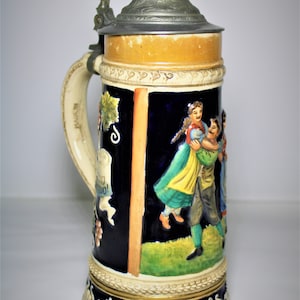 Vintage Germany Style Ceramic Lidded Beer Stein