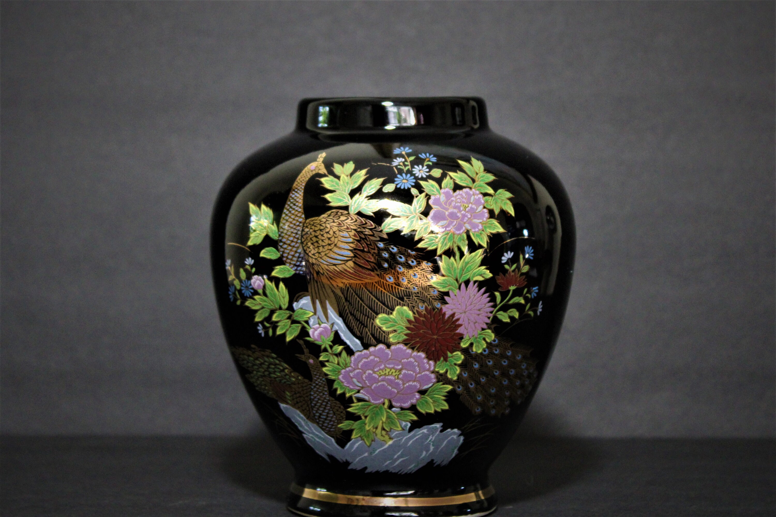 Vintage Japan Interpur Black K Gold Porcelain Vase Etsy Uk