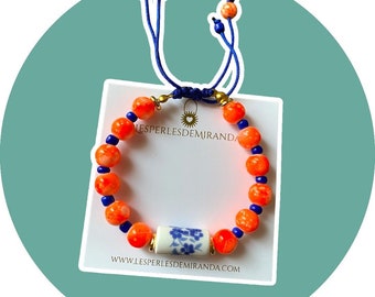 Boho bracelet, flower bracelet, ceramic pendant, trendy jewelry