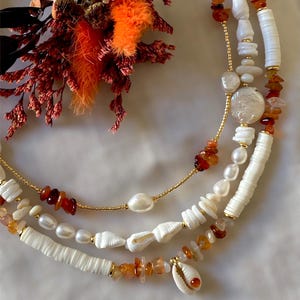Cultured pearl choker necklace, shell necklace, natural stone necklace, vacation, boho jewelry