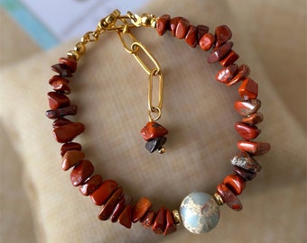 Red jasper bracelet, shoushan jasper, natural stone bracelet