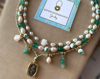 collier ras du cou en perles de culture AAA, pierres naturelles heishi aventurine,bijoux tendance