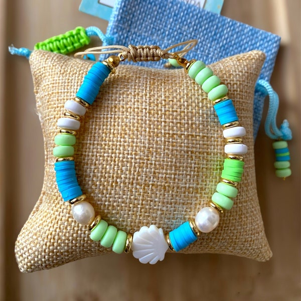 Bracelets heishi ,perles polymère candy,bracelet surfeur, bracelet bohème, bijoux d’été