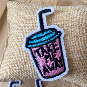 Naszywka haftowana, aplikacja ze szkła i słomy „Zabierz mnie stąd”, do prasowania, naszywka z napojem