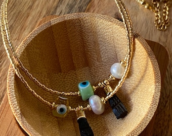 Choker necklace, jet hand necklace, jet, azabache, protection amulet necklace, good luck