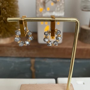 Créoles carrées en acier ,imperméables, pendentif en verre de cristal, idées cadeaux, Huggie Hoop,bijoux minimaliste image 8