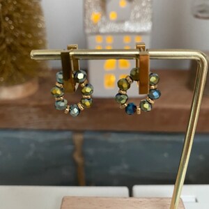 Square steel hoop earrings, waterproof, crystal glass pendant, gift ideas, Huggie Hoop, minimalist jewelry image 3