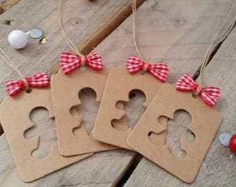 Lot de 5 étiquettes kraft  cadeau de Noël avec bonhomme pain d’épice Tags