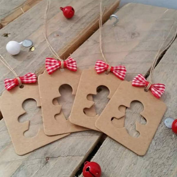 Lot de 5 étiquettes kraft  cadeau de Noël avec bonhomme pain d’épice Tags