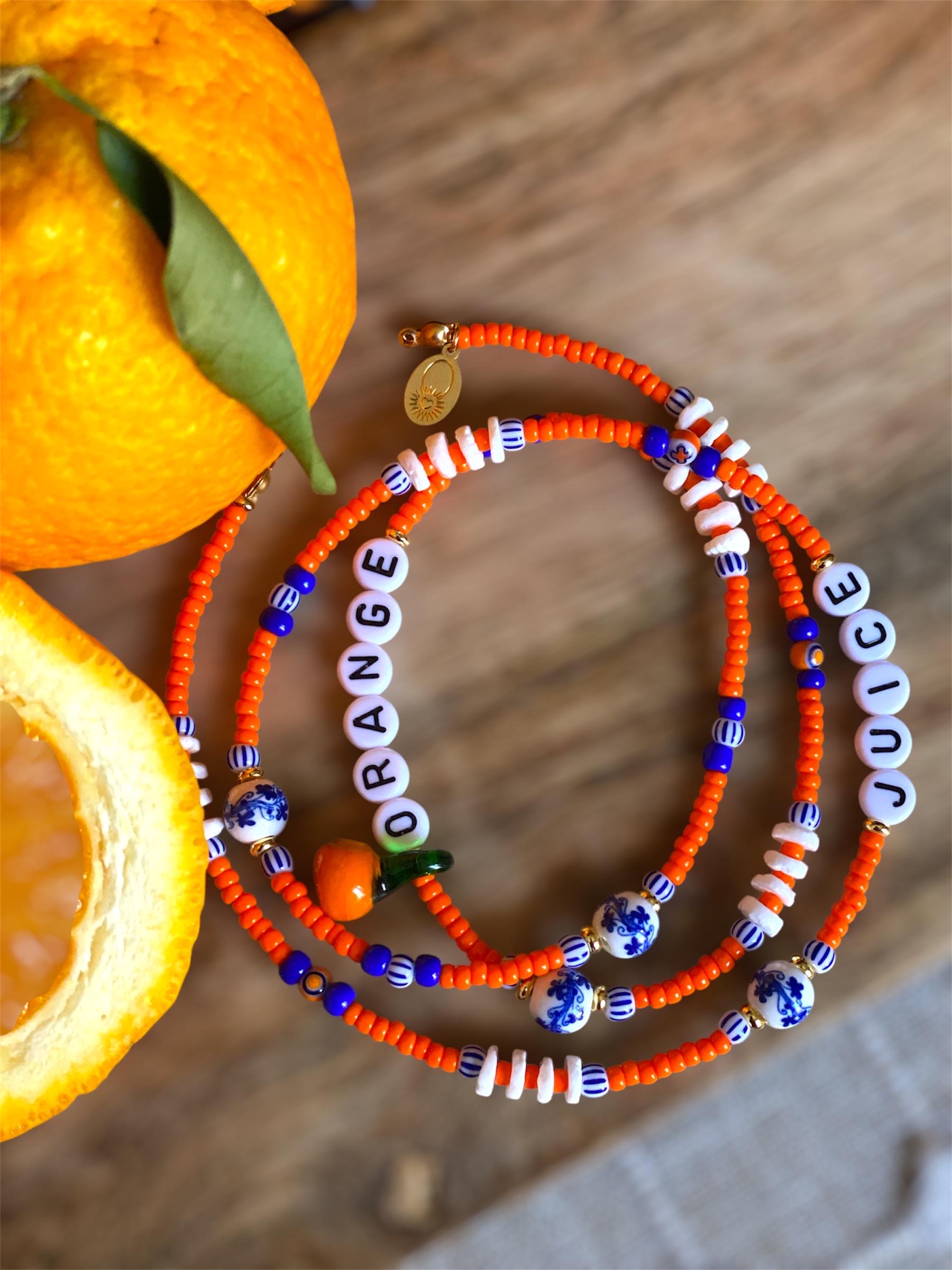 Orange necklace, seed bead necklace, vitamin jewelry, fruit necklace, orange juice necklace