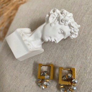 Créoles carrées en acier ,imperméables, pendentif en verre de cristal, idées cadeaux, Huggie Hoop,bijoux minimaliste image 6