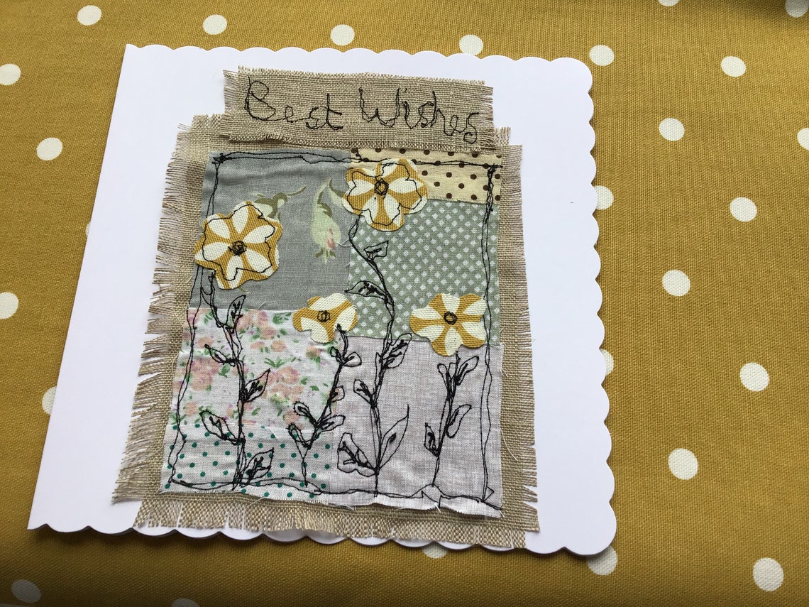 Handmade machine embroidery and appliqué greeting card. Large Etsy