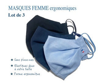 Set of 3 Fabric Barrier Masks - Adjustable Size (Women)