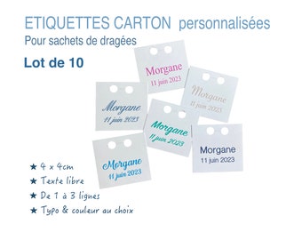 10 Etiquettes carton pour personnalisation de sachets (pochons) de dragées