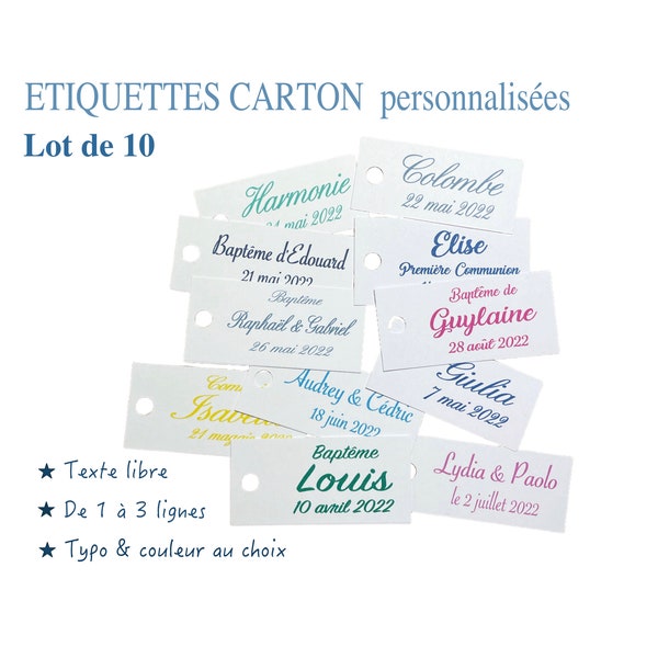 10 Etiquettes carton pour personnalisation de sachets (pochons) de dragées