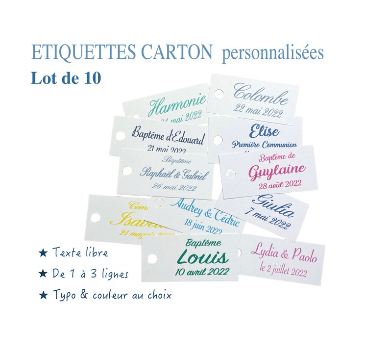 10 Etiquettes carton pour personnalisation de sachets pochons de dragées image 1