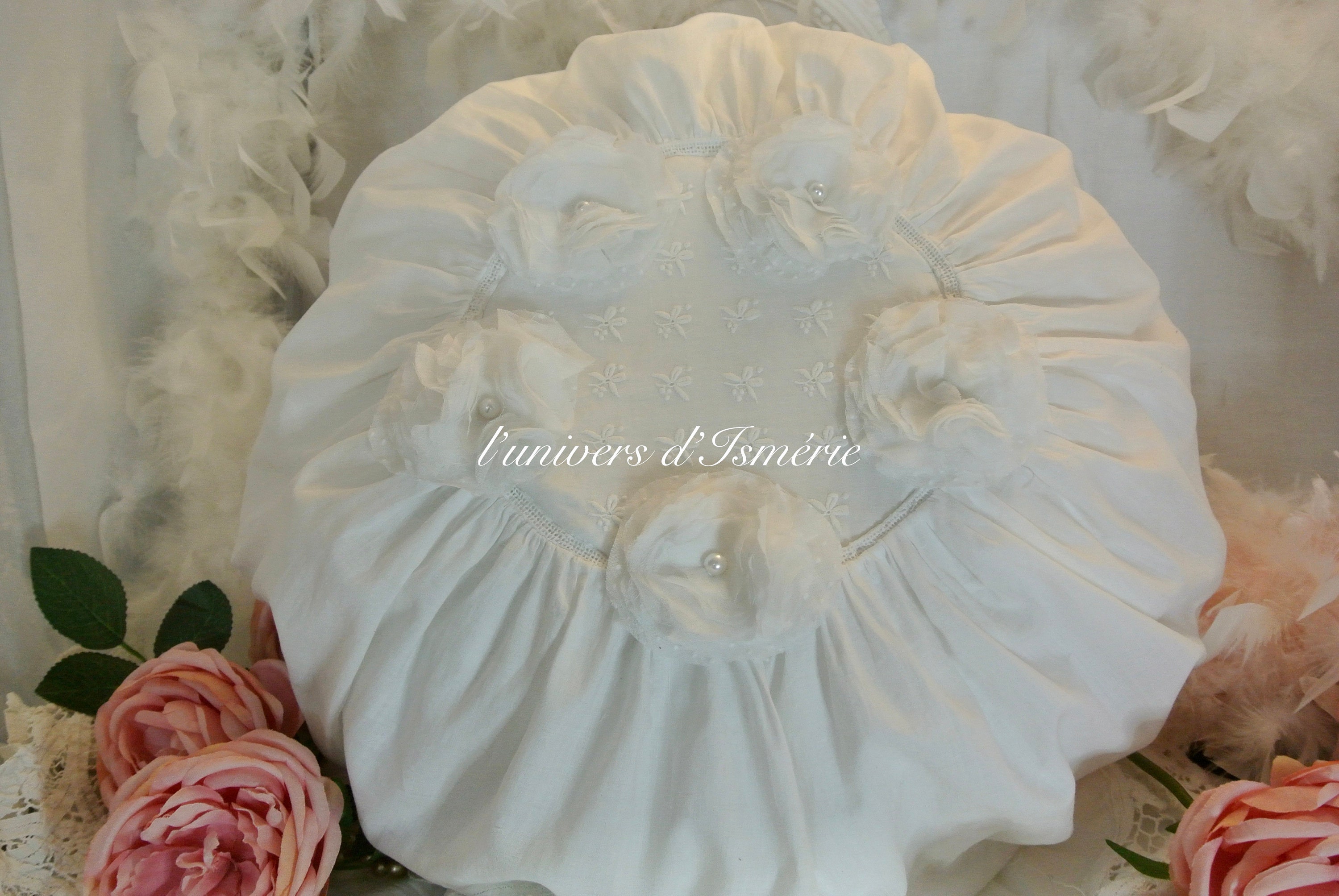 Coussin Rond Shabby en Toile Ancienne
