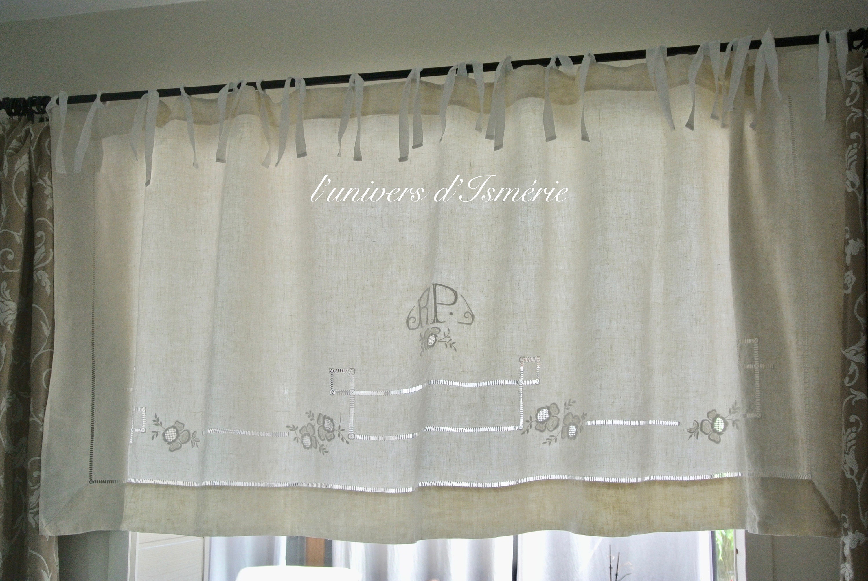 Cantonnière en Toile de Coton Beige Ancienne