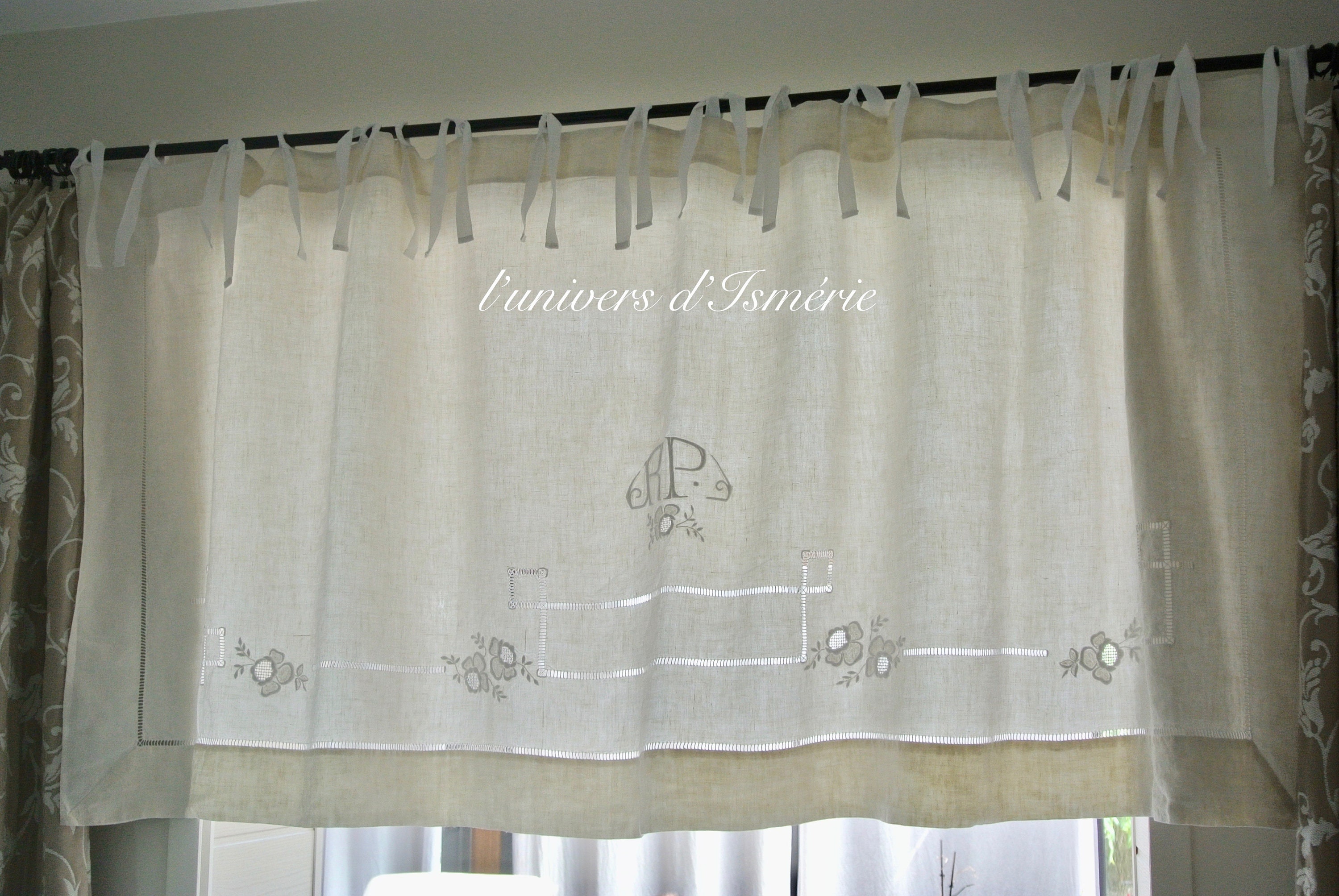 Cantonnière en Toile de Coton Beige Ancienne