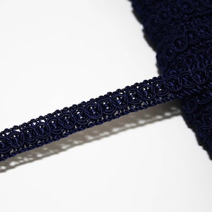 Lace trimming dark blue, 12 mm, 1 m, blue stripe