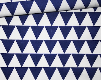 30 mm triangles fabric in white and navy blue oeko tex printed cotton