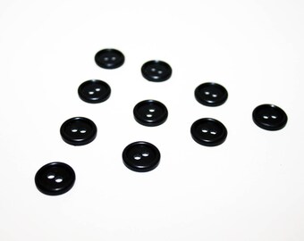 Set of 10 round black buttons, 12 mm button 2 holes