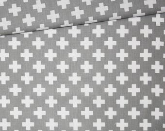 Fabric white cross on a gray background cotton oeko tex