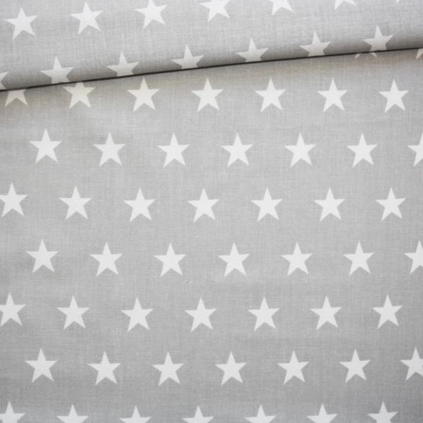 Tissu étoiles en coton imprimé oeko tex blanc et gris