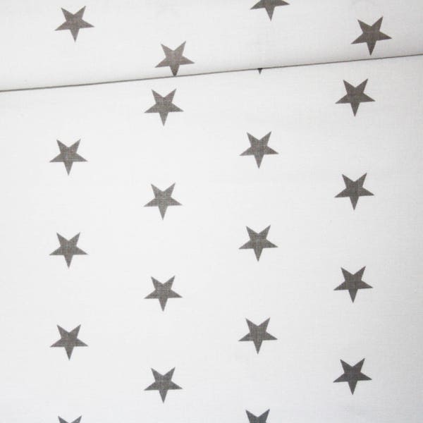 Tissu étoiles en coton imprimé oeko tex gris et blanc