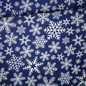 Snowflake fabric in cotton printed oeko tex white and navy blue