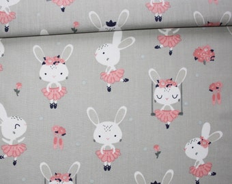 Rabbit fabric on pink and grey printed cotton swings
