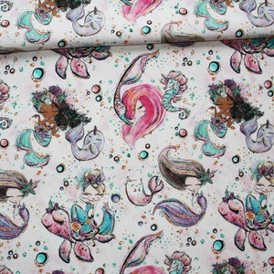 Fabric world underwater girl cotton printed PREMIUM oeko tex background white and pink
