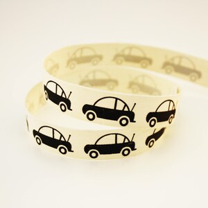 Ruban voiture noire, 15 mm, 1 m , ruban  coton naturel imprimé
