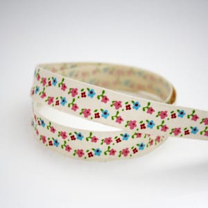 Ruban coton fleurs, 15 mm, 1 m , ruban imprimé coton naturel, liberty