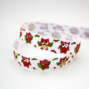 Ruban hiboux, chouettes, 15 mm, 1 m , ruban coton blanc imprimé