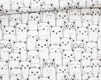 Tissu chats noirs et blancs en coton imprimé oeko tex