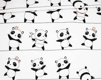 Panda fabric on a white background in printed cotton oeko tex