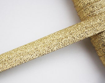 Biais doré pailleté pré-plissée 15 mm 4 couleurs vendu au mètre