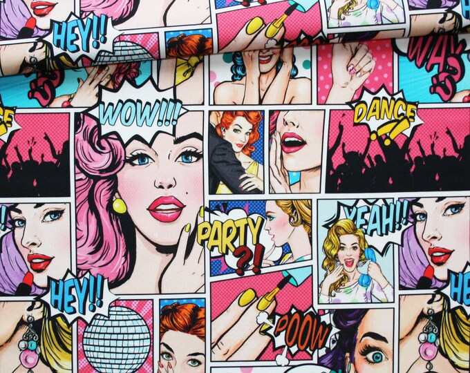 Pop Art Comic Strip Fabric in Printed Cotton PREMIUM Oeko Tex - Etsy